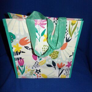 New! Dollar General Reusable Shopping Bag- Spring Flowers W/Green Ribbon Handles